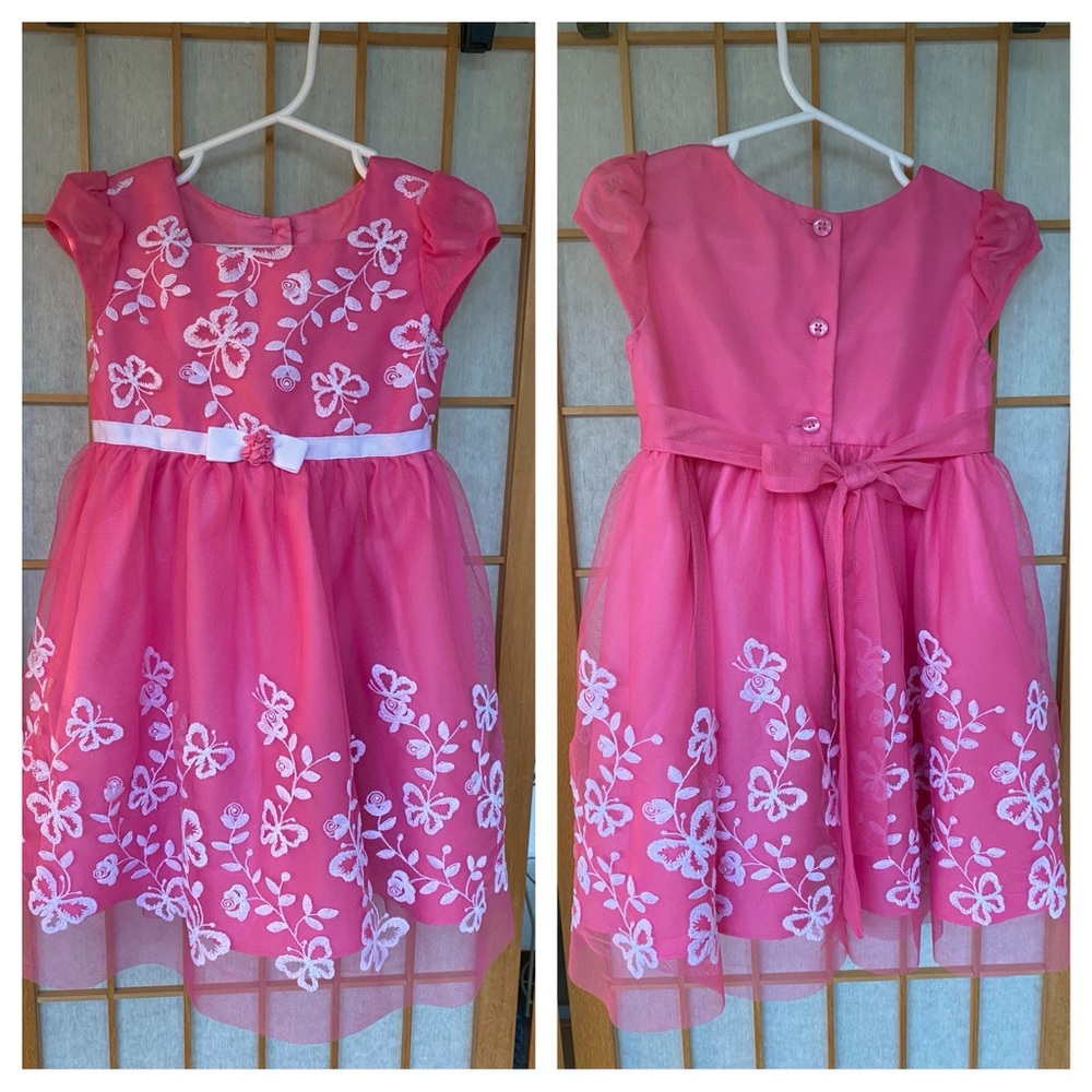 Jona Michelle Pink & White Butterfly Embroidered Spring Dress SZ 3T